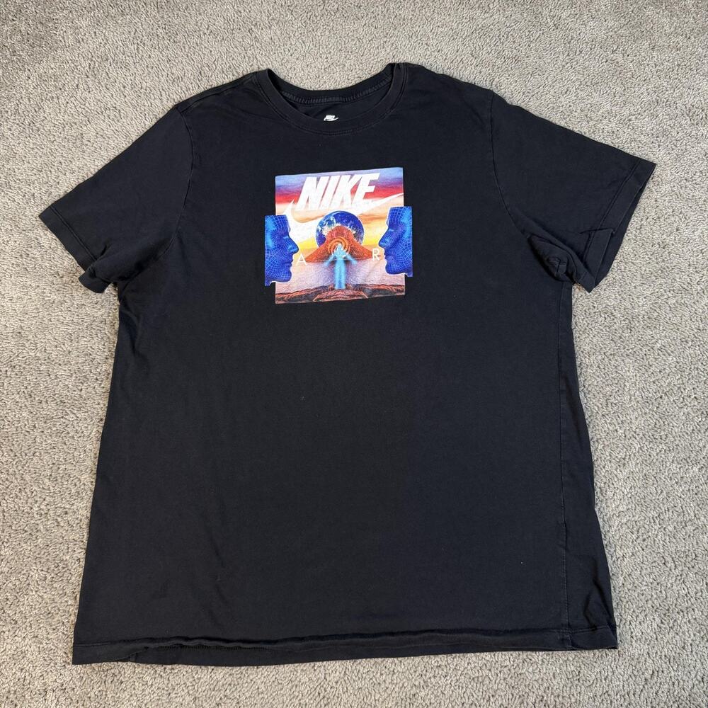 Nike Shirt Mens 2XL Black Front Graphic Crew Neck Cotton Tagless Logo Athletic